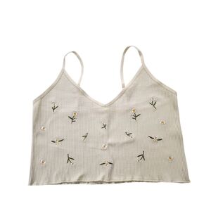 Lani + Kei Ivory Daisy Embroidered Ribbed Brami Tank Top